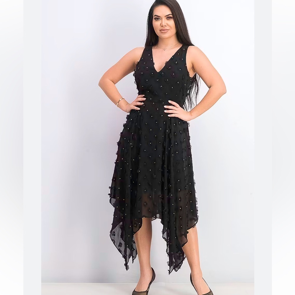 Kensie Asymmetric Hem Floral Flower Embellished Witchy Core Mini Dress Size 10